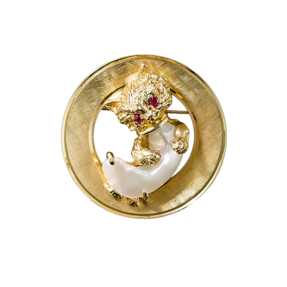 Mid-Century Whimsical Baroque Pearl Cat Pin - 3