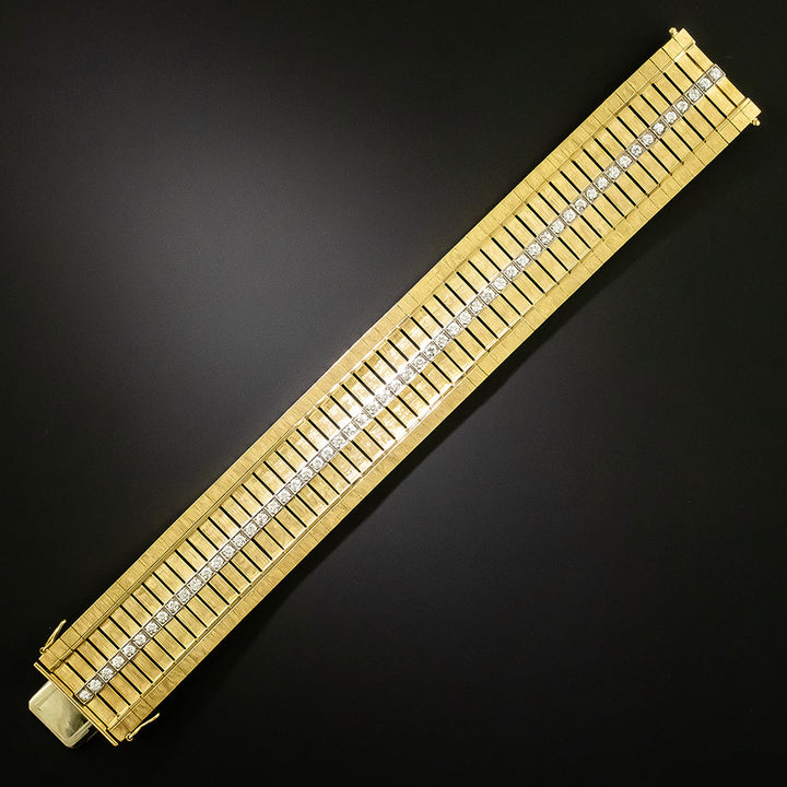 Mid-Century Wide 18K Gold and Diamond Bracelet