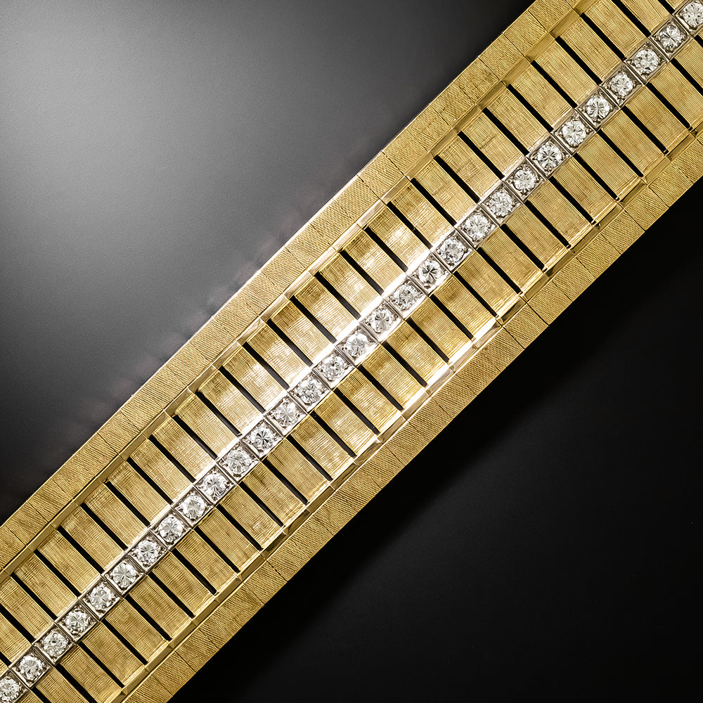 Mid-Century Wide 18K Gold and Diamond Bracelet - 3