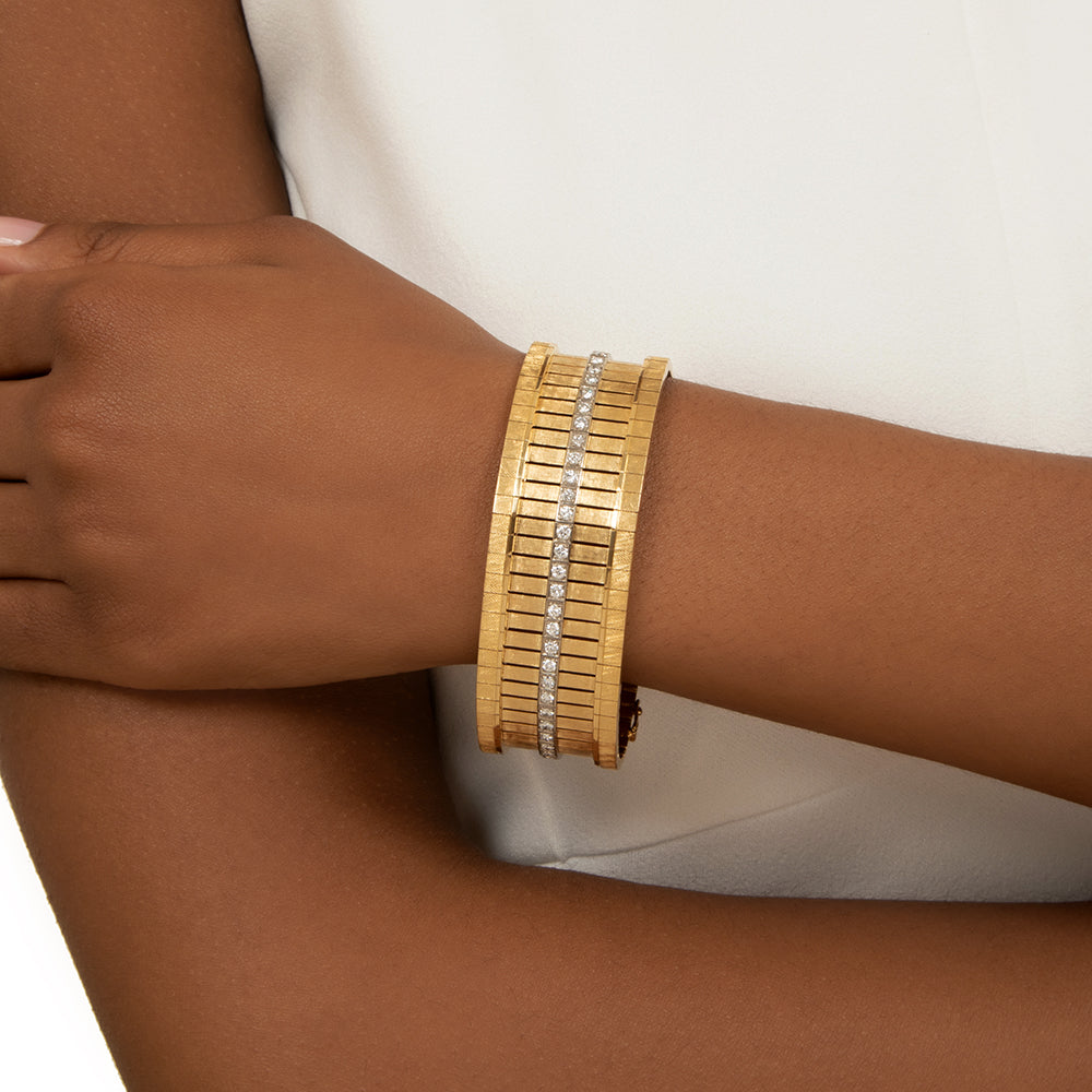 Mid-Century Wide 18K Gold and Diamond Bracelet - 4