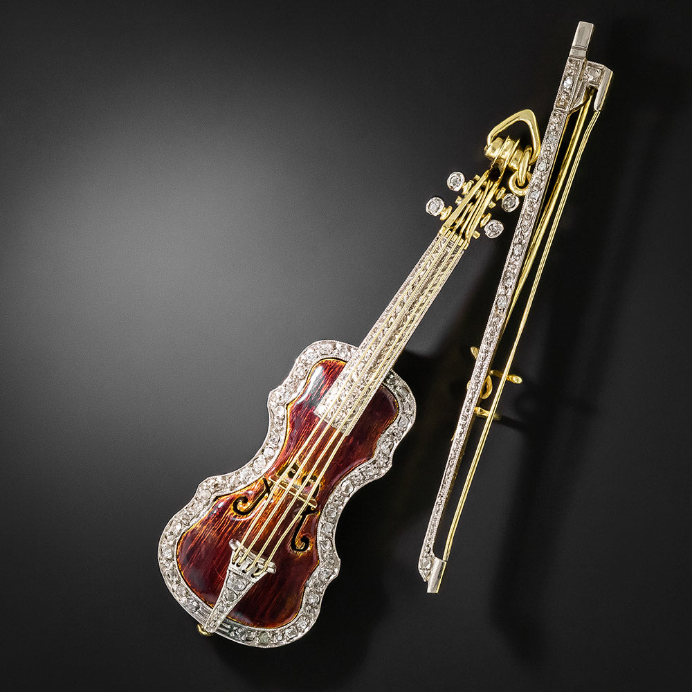 Miniature Stradivarius Violin Brooch with Diamonds - 2