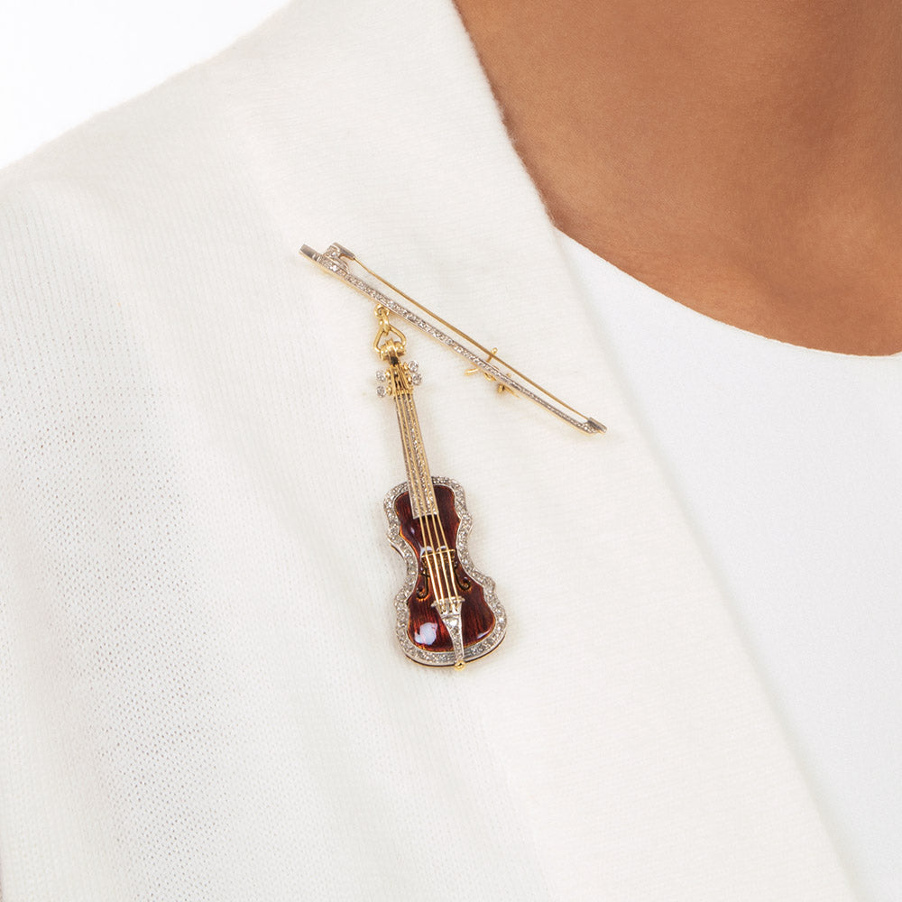Miniature Stradivarius Violin Brooch with Diamonds - 5