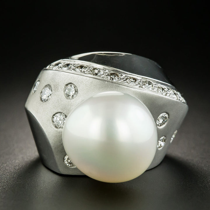 Modern South Sea Pearl And Diamond Ring