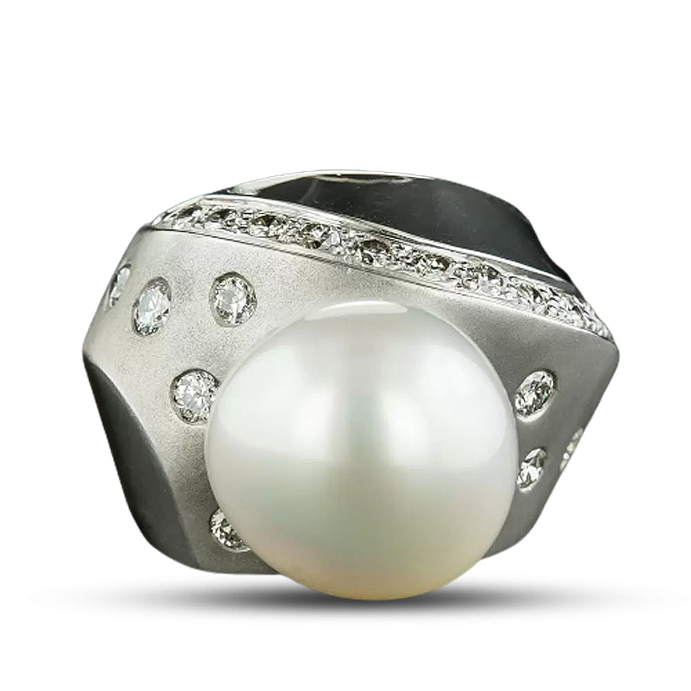 Modern South Sea Pearl And Diamond Ring - 5
