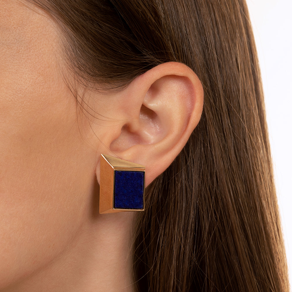 Modernist Lapis and Gold Earrings - 3