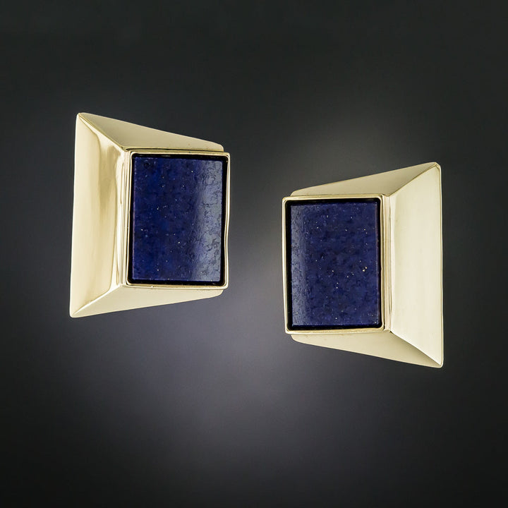 Modernist Lapis and Gold Earrings