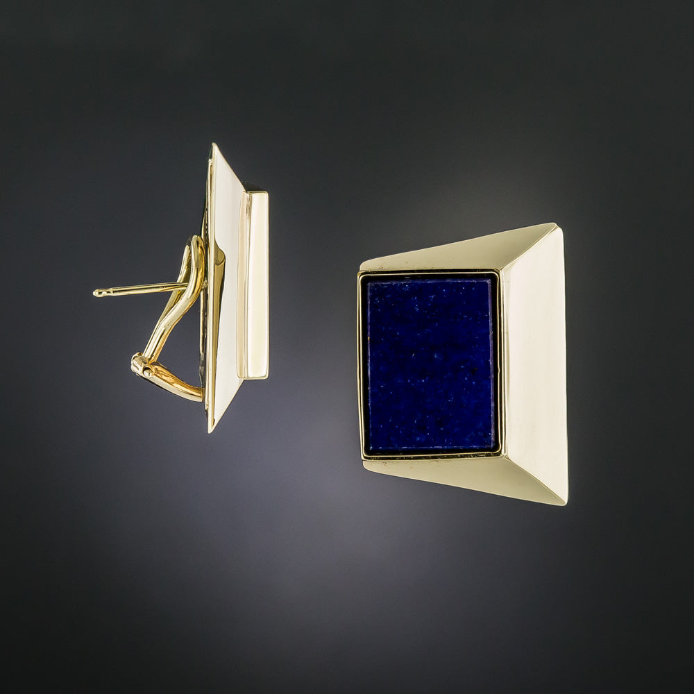 Modernist Lapis and Gold Earrings - 3