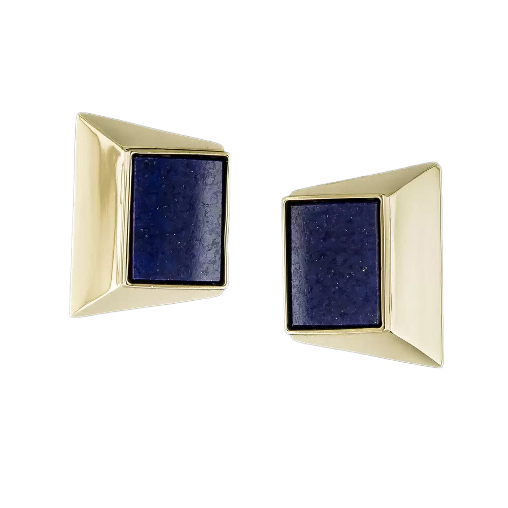 Modernist Lapis and Gold Earrings - 3