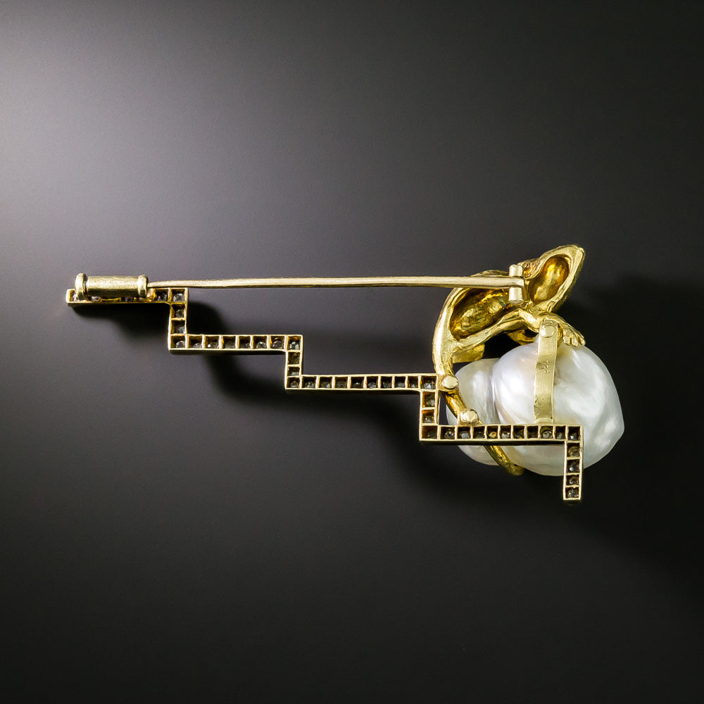 Mouse on a Pearl and Diamond Brooch - GIA  - 3