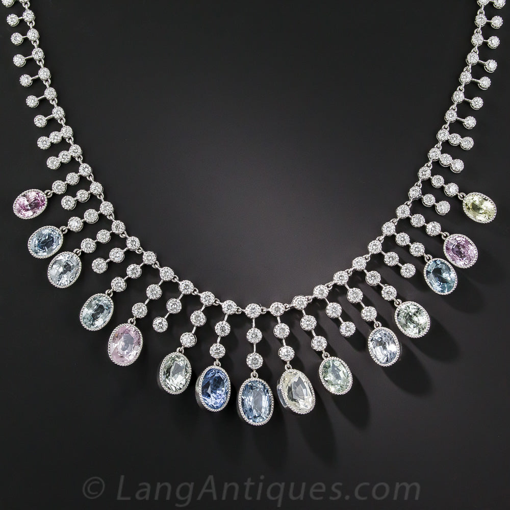 Multi-Color Natural No-Heat Sapphire and Diamond Necklace - 2
