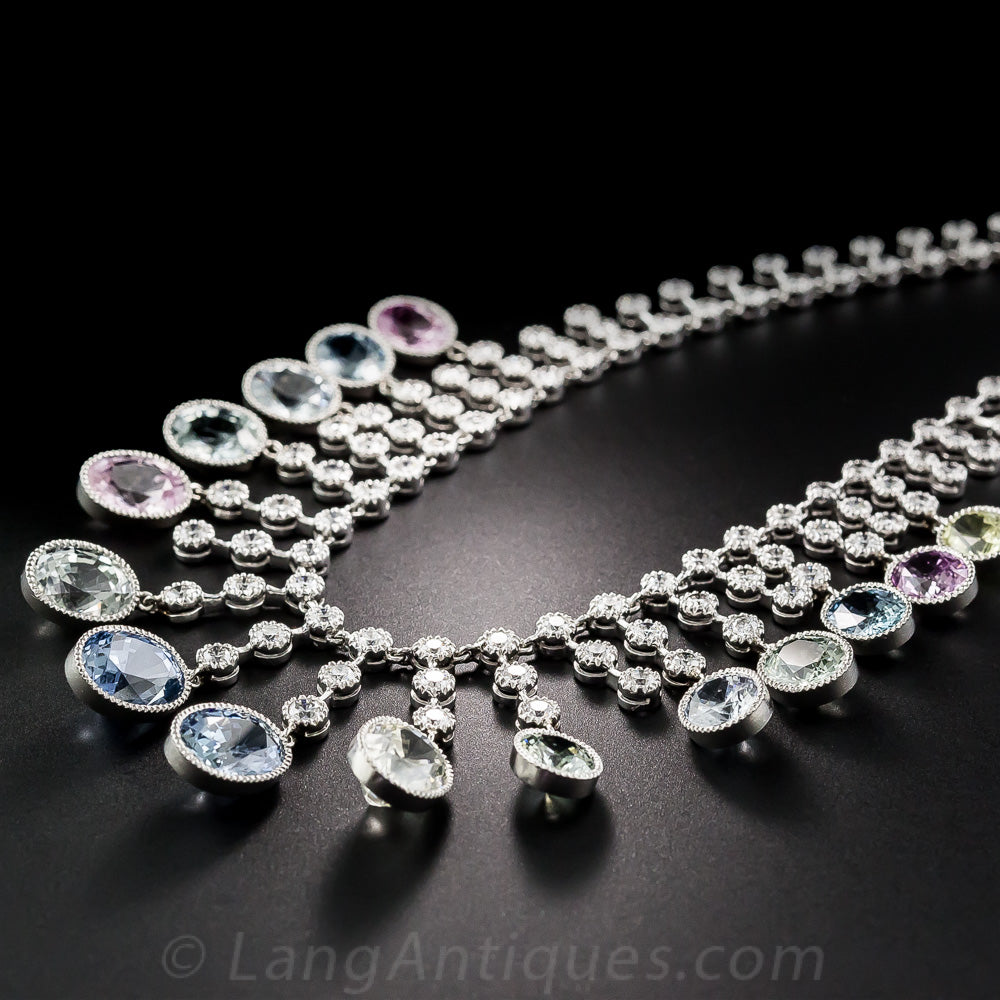 Multi-Color Natural No-Heat Sapphire and Diamond Necklace - 3