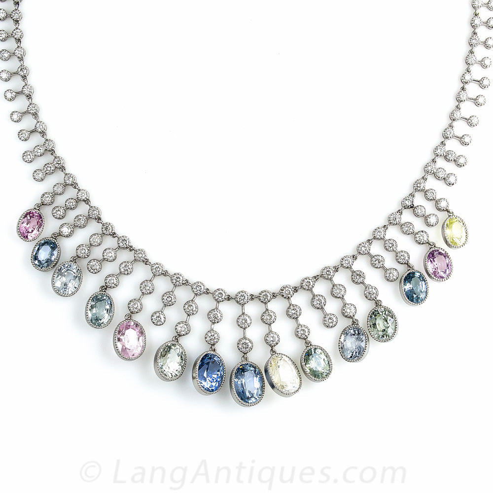 Multi-Color Natural No-Heat Sapphire and Diamond Necklace - 4