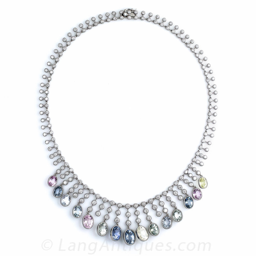 Multi-Color Natural No-Heat Sapphire and Diamond Necklace - 5