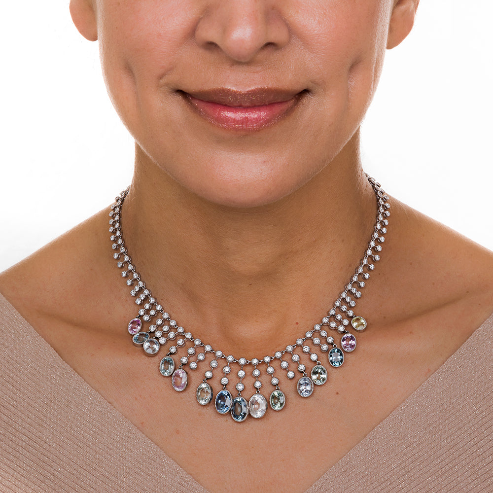 Multi-Color Natural No-Heat Sapphire and Diamond Necklace - 6