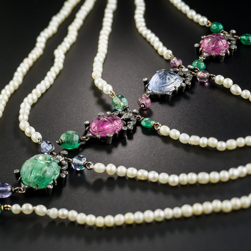 Multi-Gemstone Egyptian Revival Scarab Necklace, c.1906 - GIA - 3