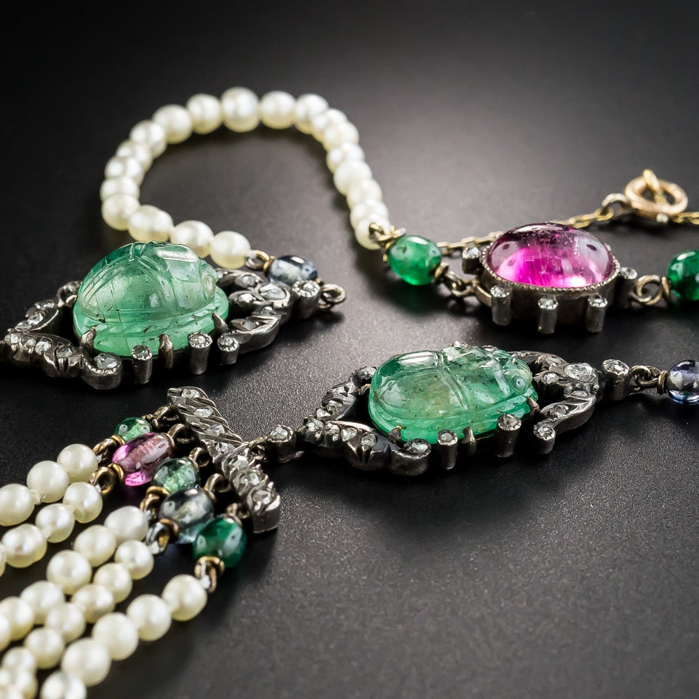 Multi-Gemstone Egyptian Revival Scarab Necklace, c.1906 - GIA - 5
