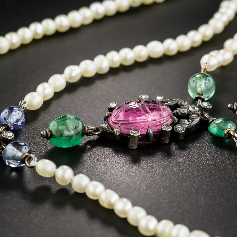 Multi-Gemstone Egyptian Revival Scarab Necklace, c.1906 - GIA - 6