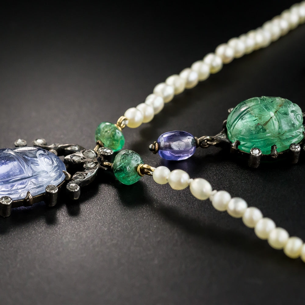 Multi-Gemstone Egyptian Revival Scarab Necklace, c.1906 - GIA - 7
