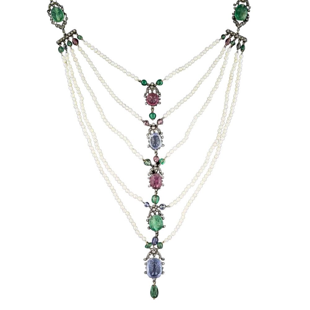 Multi-Gemstone Egyptian Revival Scarab Necklace, c.1906 - GIA - 8