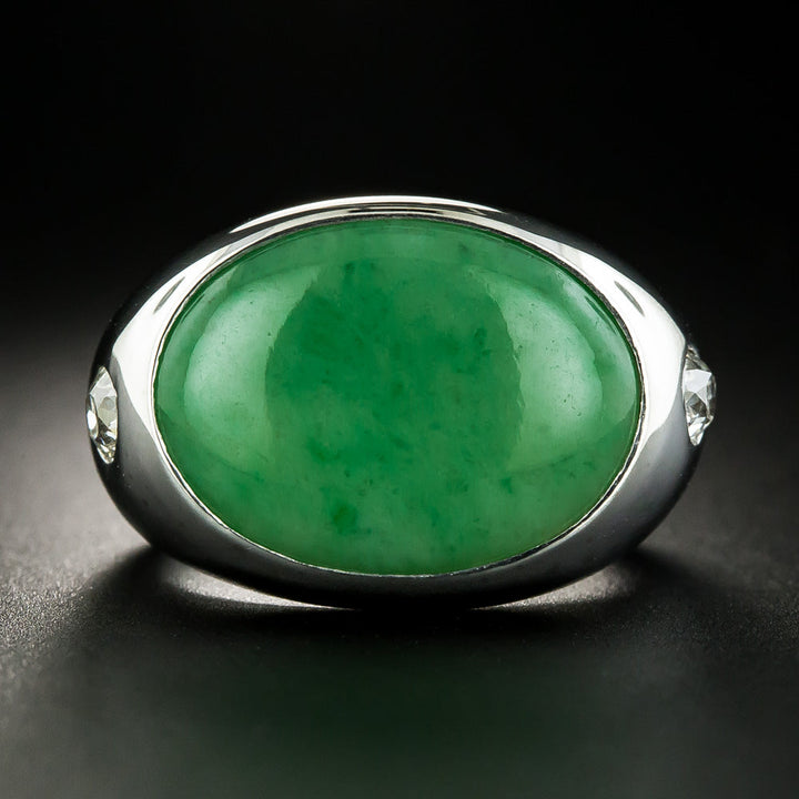 Natural Burmese Jade and Diamond Ring