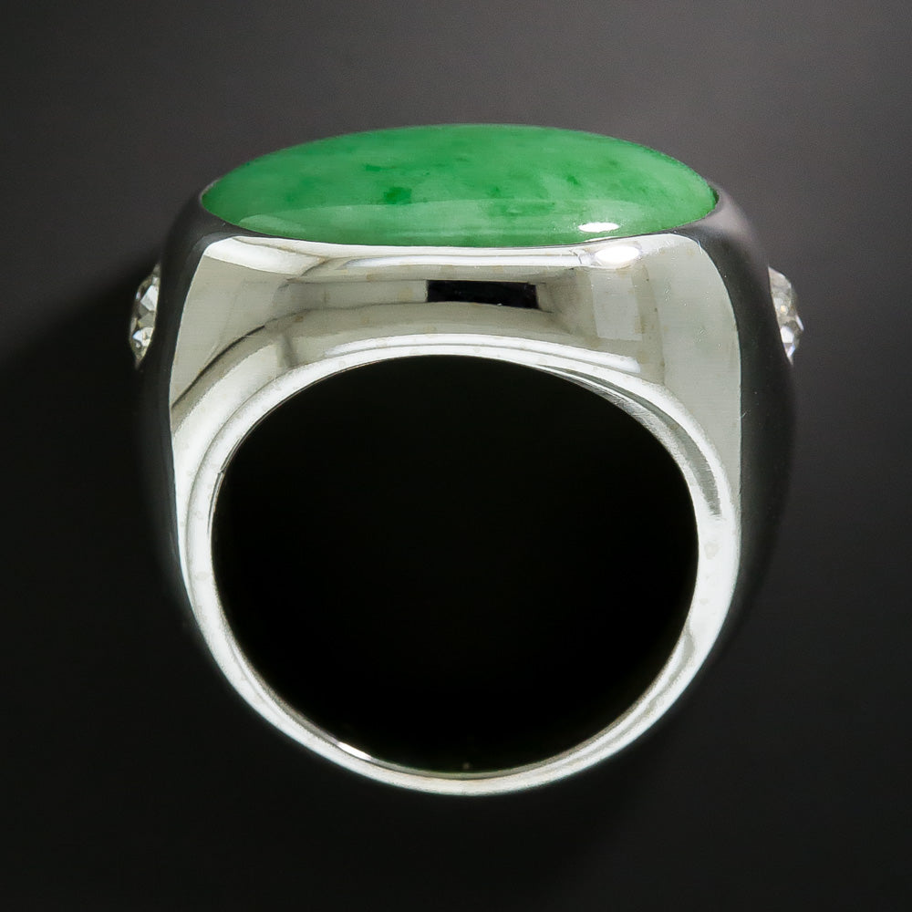 Natural Burmese Jade and Diamond Ring - 5
