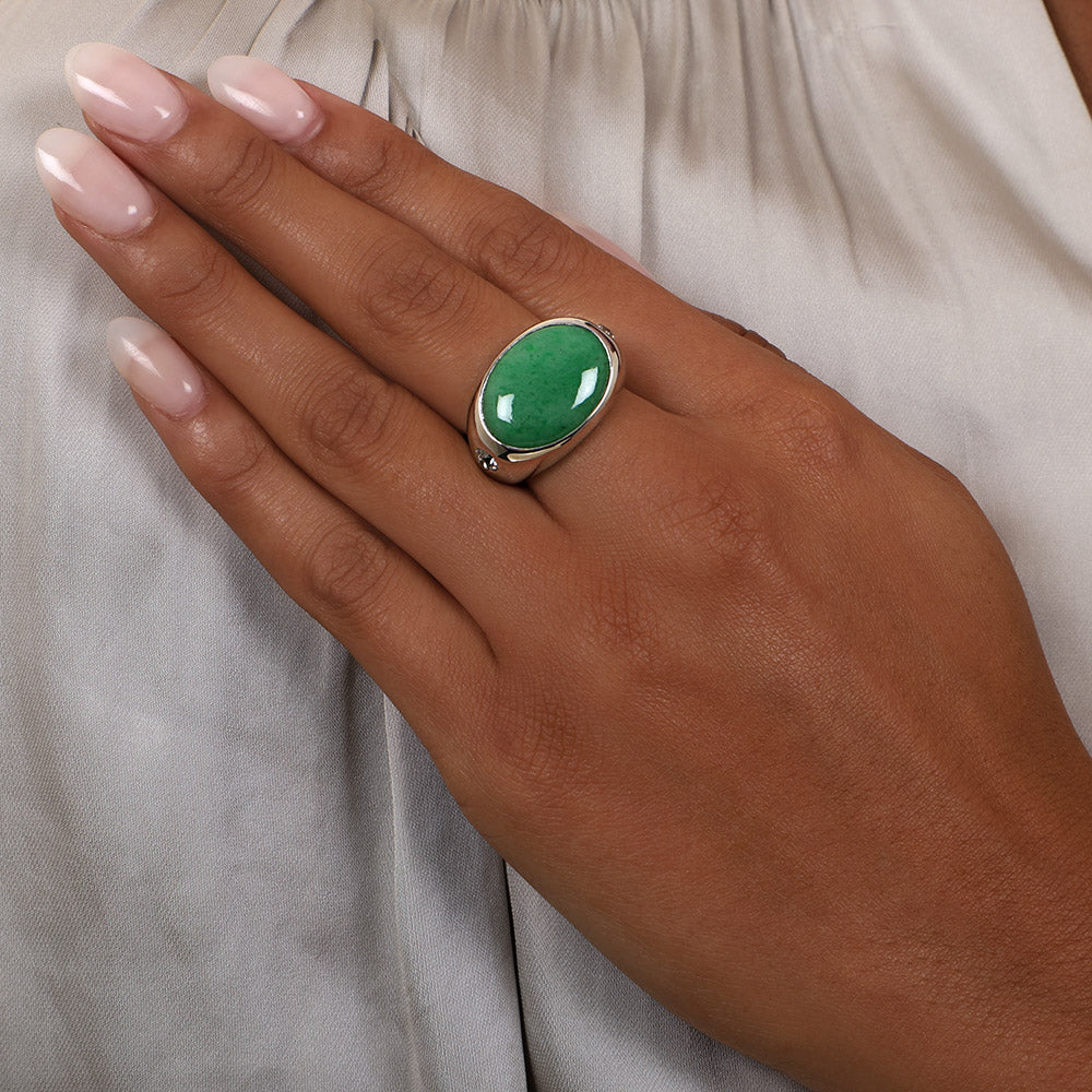 Natural Burmese Jade and Diamond Ring - 6