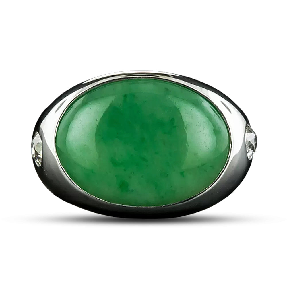 Natural Burmese Jade and Diamond Ring - 4