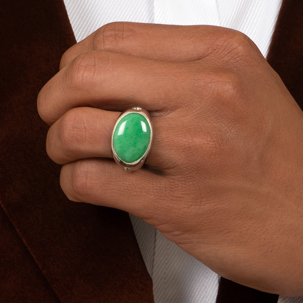 Natural Burmese Jade and Diamond Ring - 5