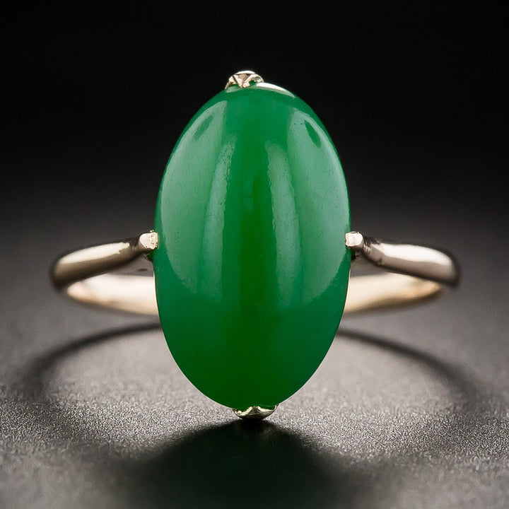 Natural Burmese Oval Jade Cabochon Ring