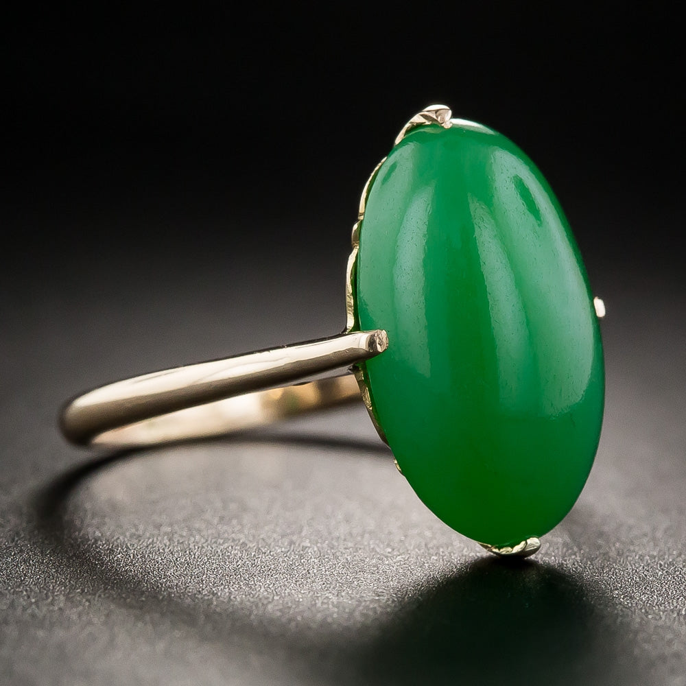 Natural Burmese Oval Jade Cabochon Ring - 4