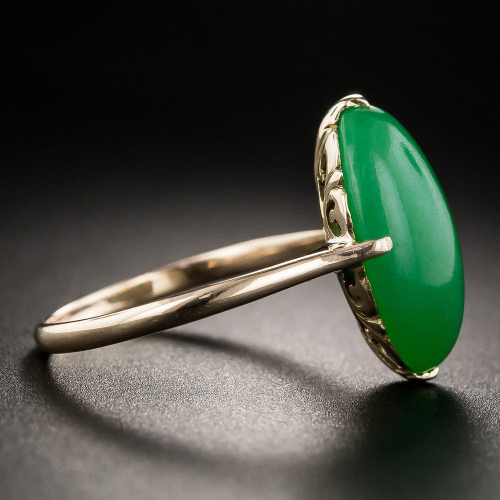 Natural Burmese Oval Jade Cabochon Ring - 5