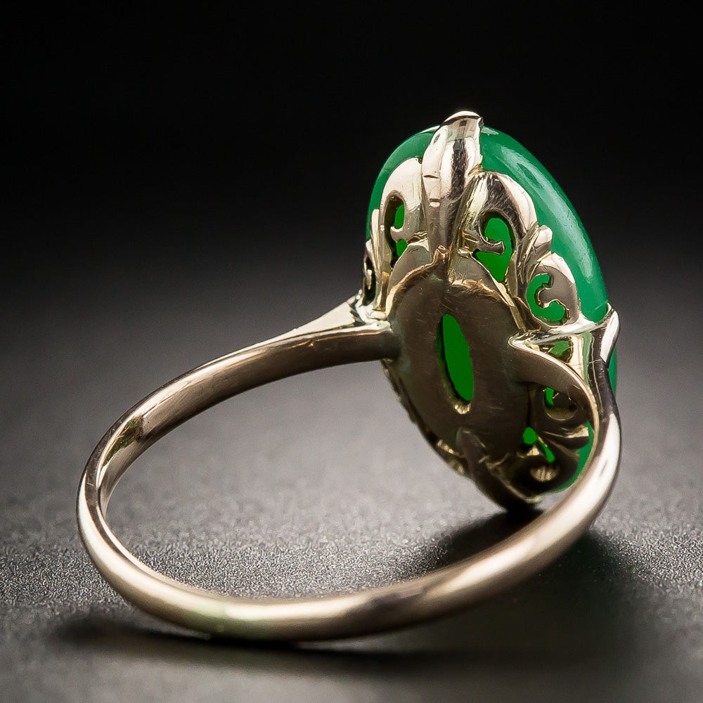 Natural Burmese Oval Jade Cabochon Ring - 6