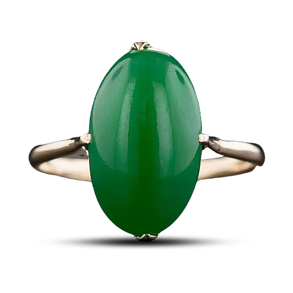 Natural Burmese Oval Jade Cabochon Ring - 7