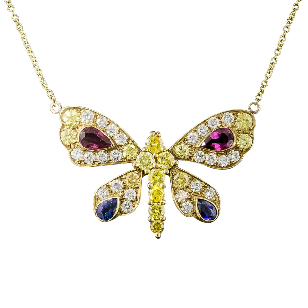 Natural Fancy Yellow Diamond, Ruby and Sapphire Butterfly Necklace - 3