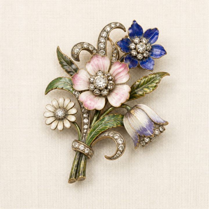 Enamel Floral Brooch