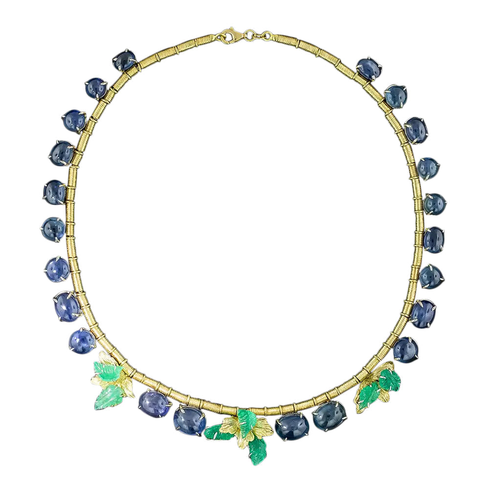No-Heat Cabochon Sapphire And Carved Emerald Fringe Necklace - 3