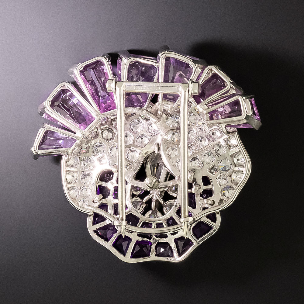 No-Heat Pink Sapphire, Amethyst and Diamond Pansy Brooch - AGL - 3