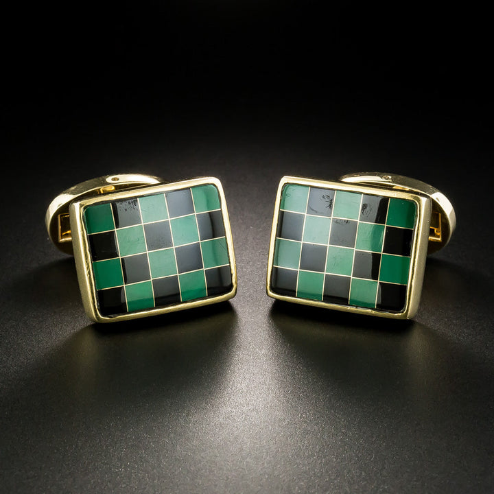 Onyx and Malachite Checkerboard Cuff Links