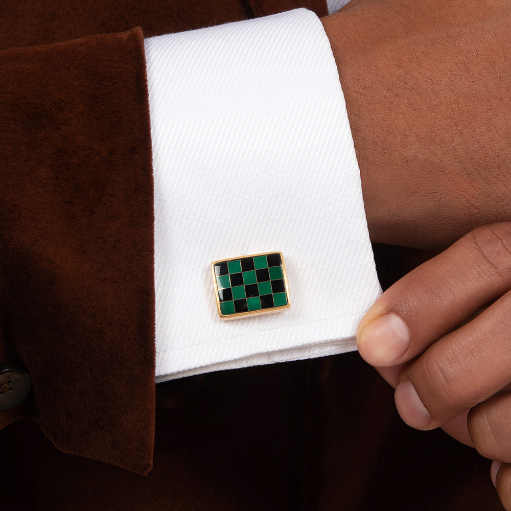 Onyx and Malachite Checkerboard Cuff Links - 5