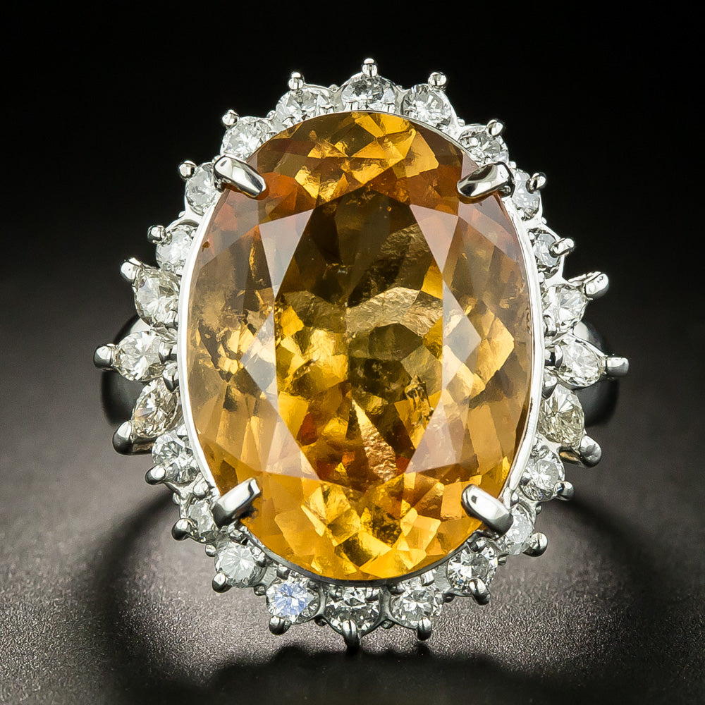 Orange Hessonite Garnet and Diamond Halo Ring - 3