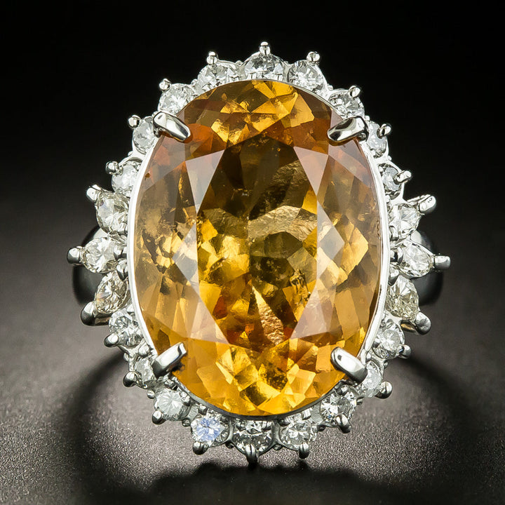 Orange Hessonite Garnet and Diamond Halo Ring