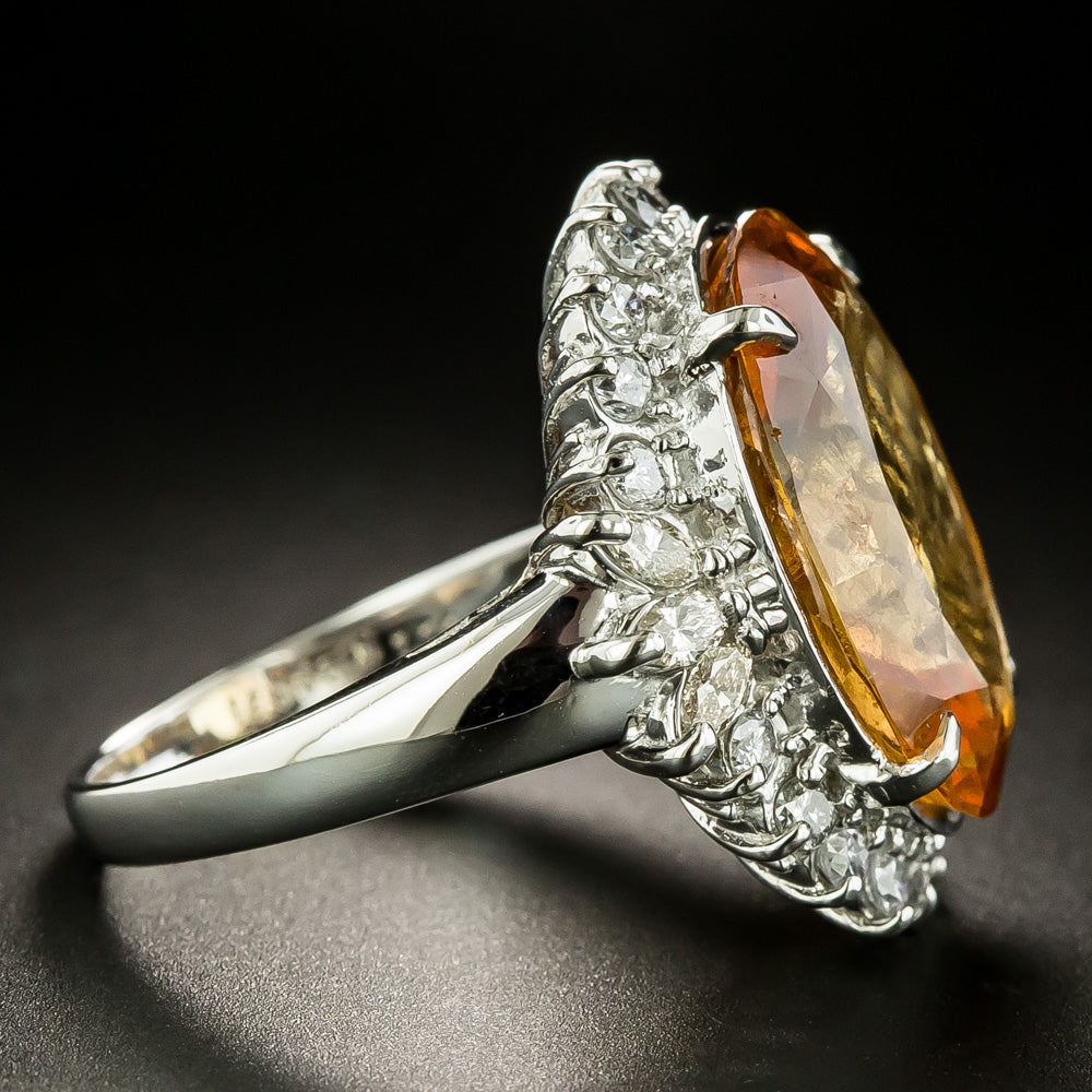 Orange Hessonite Garnet and Diamond Halo Ring - 4