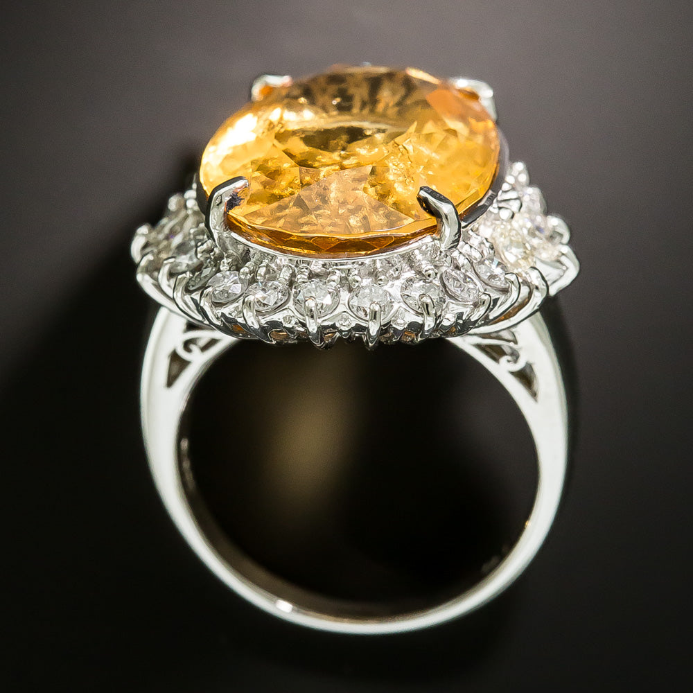 Orange Hessonite Garnet and Diamond Halo Ring - 5