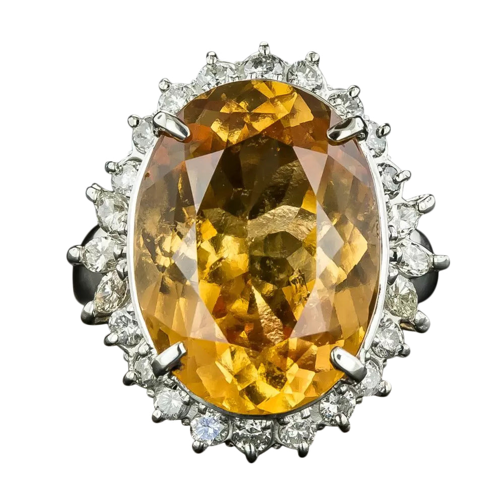 Orange Hessonite Garnet and Diamond Halo Ring - 5
