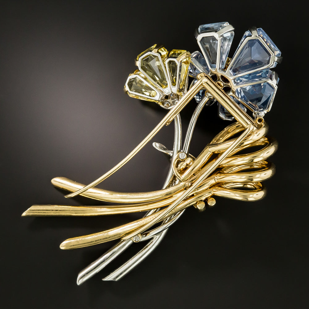 Large Mid-Century Oscar Heyman Sapphire Diamond Flower Brooch - 4