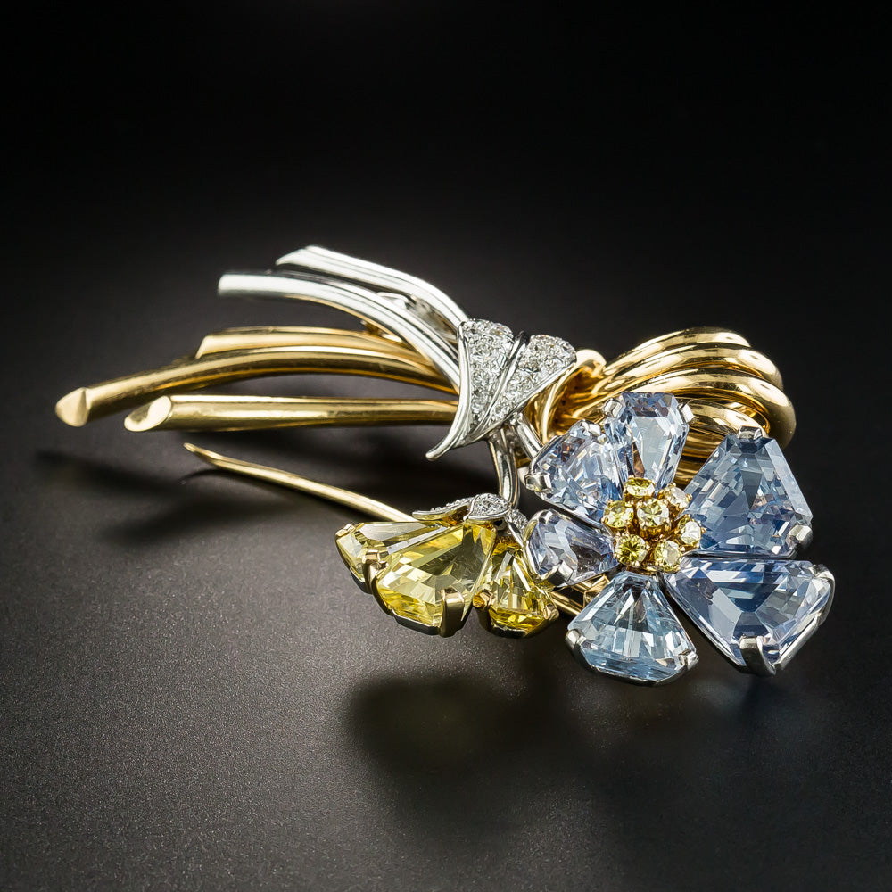 Large Mid-Century Oscar Heyman Sapphire Diamond Flower Brooch - 6