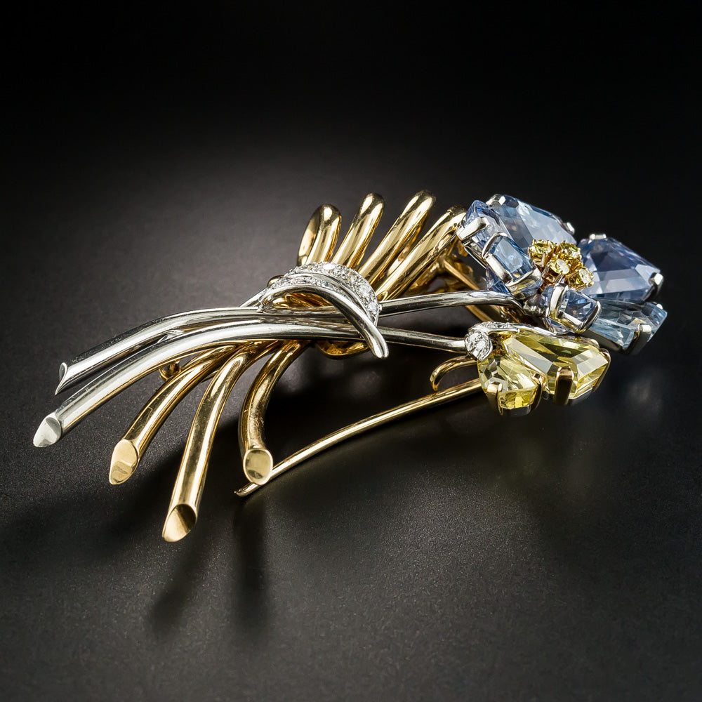 Large Mid-Century Oscar Heyman Sapphire Diamond Flower Brooch - 7