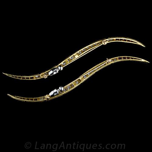 Pair of Mid-Century Diamond and Ruby Wave Brooches - 4