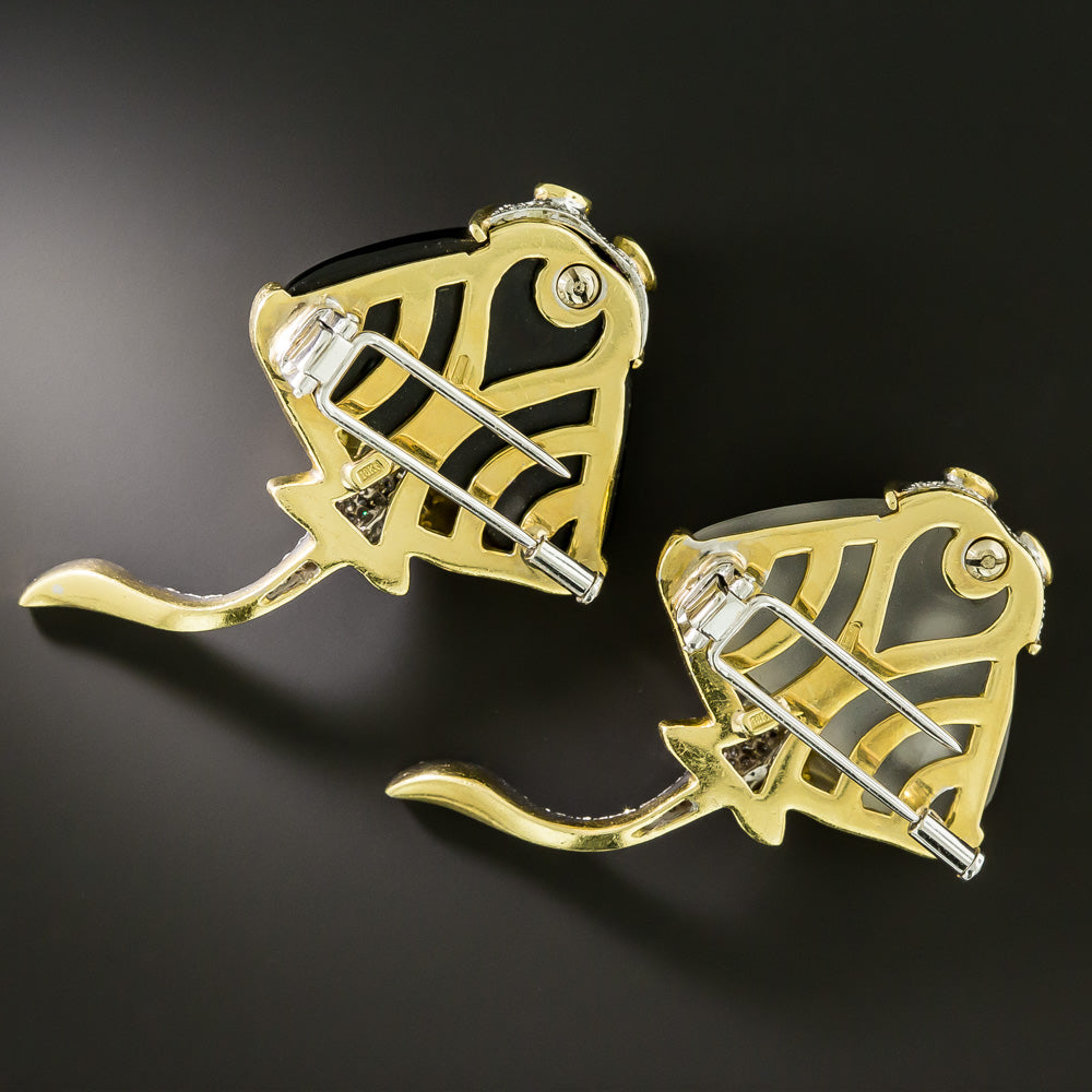 Pair of Rock Crystal and Black Enamel Stingray Brooches, Italian - 6