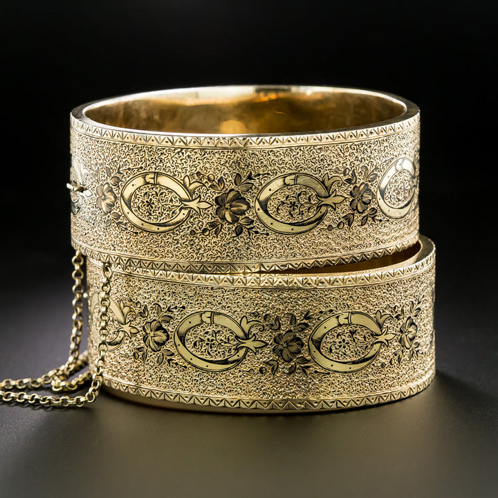 Pair of Victorian 15K Enamel Bangles, English